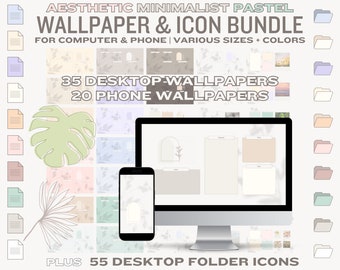 パステルレインボーデスクトップ壁紙とフォルダアイコンバンドル 4Kデスクトップ 3K PC壁紙 デスクトップMacフォルダアイコン かわいい壁紙 FHD Macアイコン