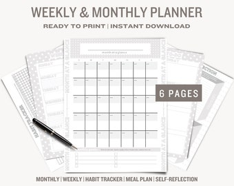 印刷可能なプランナーテンプレート PDF 月間プランナー 週間プランナー 週間食事プラン 日付なし月間プランナー 印刷可能 習慣トラッカー POLKADOT