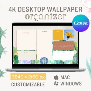 Organizzatore di sfondi per desktop 2023 2024 Organizzatore di desktop Moodboard Desktop 4K Sfondo per desktop Cactus Acquerello Sfondo per desktop Deserto