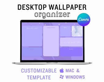 紫色のデスクトップ壁紙オーガナイザー、Canvaで編集可能 / コンピューターの壁紙、ラップトップの壁紙、Macの壁紙、PCの壁紙、かわいい壁紙