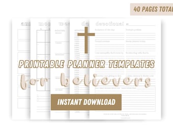 信者のための印刷可能な信仰プランナー、ミニマリストのクリスチャンジャーナル、日付なしプランナー2023 2024、祈りの感謝ジャーナル、毎日の祈り