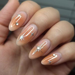 Sunset Chrome Stars presson nails, Full set, Custom press on nails