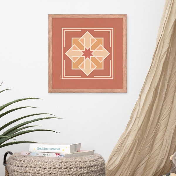 Framed Poster With Modern Geometric Pattern | Home Decor Accent | Square Wall Art | Boho Art | Geometric Pattern Print | Modern Wall Art