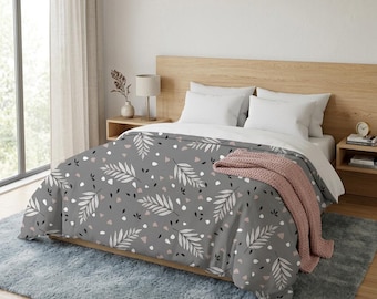 Dreamy Minimalist Botanical Duvet Cover | Soft Pink Grey Boho