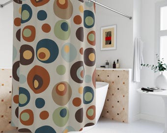 Retro duschdraperi: Färgglada cirklar i mitten av århundradet