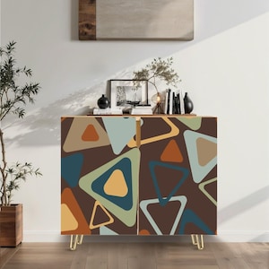 Geometric Mid Century Modern Storage Cabinet - Colorful Wood Credenza - Made in USA