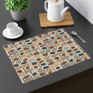 Placemat, 1pc - Retro Groovy Mid Century Modern Geometric Design, Vibrant Colors Kitchen Decor, Dining Table Mat, Home Accessories, Table