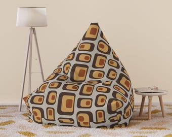 Retro Geometric Bean Bag Chair Cover, Seventies Colors, Mid Century Modern Groovy Furniture Slipcover