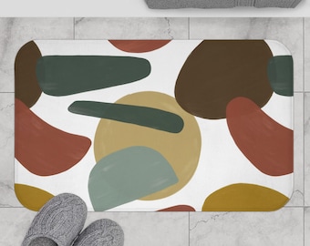 Modern Oil Painted Abstract Design Bath Mat | Spontaneous Colorful Artwork