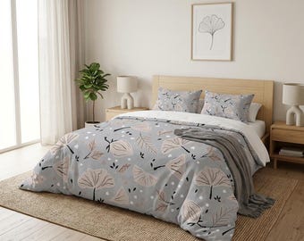 Dreamy Minimalist Botanical Duvet Cover | Soft Pink Grey Boho