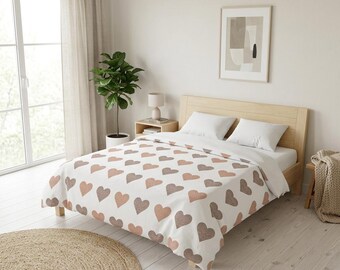 Boho Pastel Hearts Microfiber Duvet Cover | Pink Grey Trendy Modern