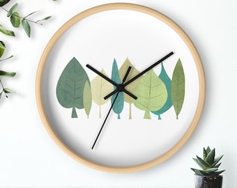 Green Leaves Wall Clock: Modern Botanical Home Decor