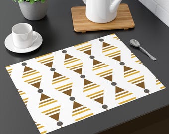 Geometric Placemat: Gold & Gray Cotton Twill Dining Mat