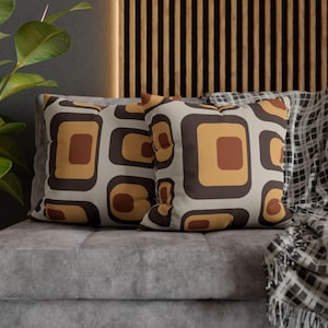 Retro Pillowcase, Mid Century Pillow Cover, Groovy Sixties Decor, Polyester Square Cushion, Red Brown Yellow Colors, 70s Home Accent,