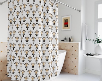 Art Deco Black White Gold Geometric Shower Curtain | Elegant Pattern