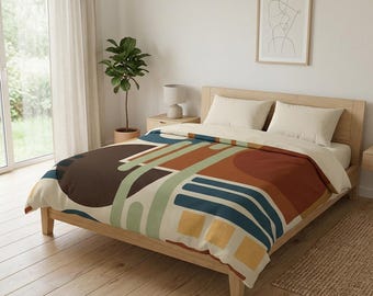 Moderne geometrische warme tinten microvezel dekbedovertrek | Kleurrijk artistiek beddengoed