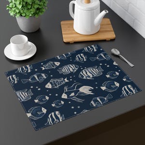Coastal Fish Pattern Table Decor Placemat, Beach House Dining Mat, Coastal Dining Accessories, Coastal Home Decor, Ocean Placemat, Coastal