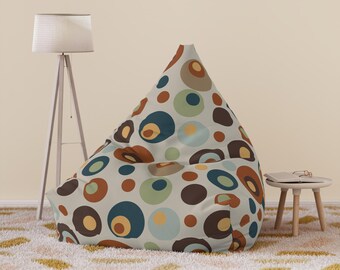 Retro Geometric Bean Bag Chair Cover, Seventies Colors, Mid Century Modern Groovy Furniture Slipcover