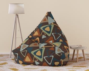 Retro Geometric Bean Bag Chair Cover: Seventies Style Polyester Slipcover