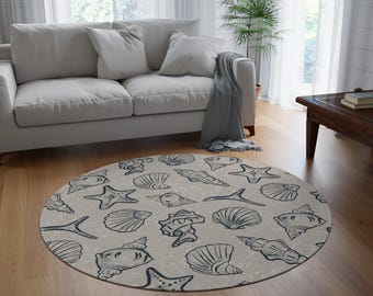 Seashells Round Rug: Coastal Beach House Decor (60" × 60")