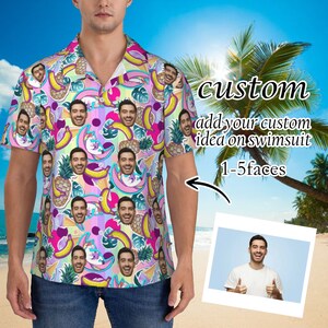 Aangepaste tropische bloemen Hawaiian shirt met gezicht, gepersonaliseerde button down shirts met foto, grappige Hawaiian Beach shirts voor mannen vrouwen