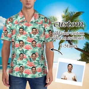 Op maat gemaakt Hawaiiaans shirt met tropische bloemen en gezicht, gepersonaliseerde button-down shirts met foto, grappige Hawaiiaanse strandshirts voor mannen en vrouwen