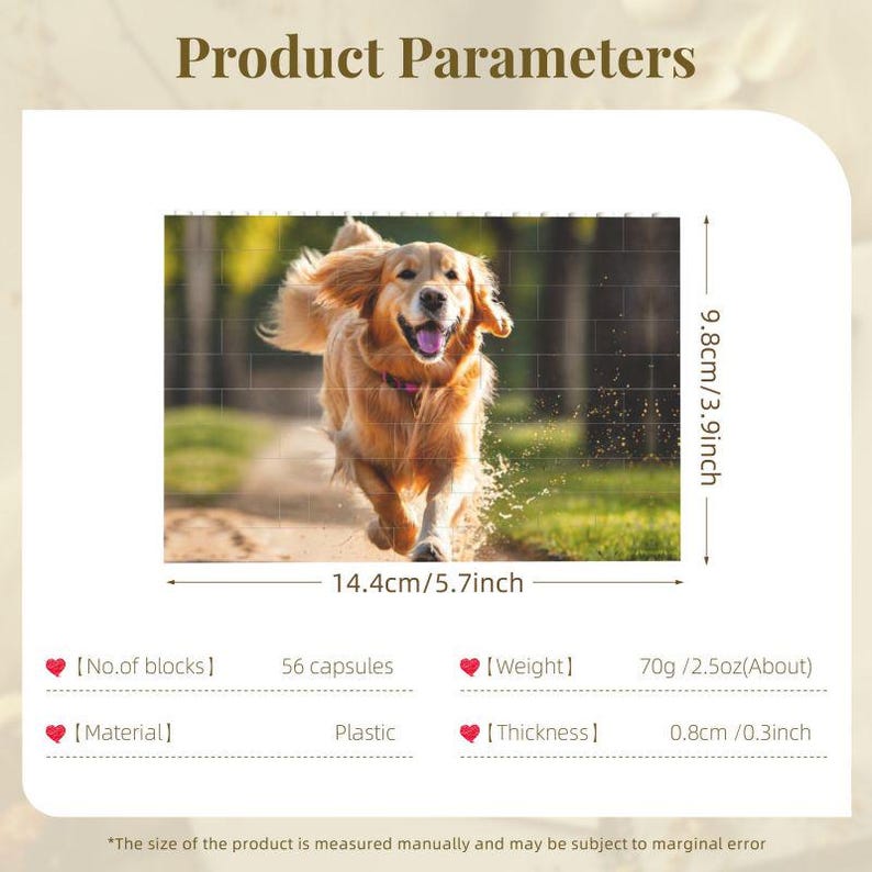 K&ouml;nnte beinhalten: Ein Golden Retriever l&auml;uft auf einem Weg mit gr&uuml;nem Gras und einer Backsteinmauer im Hintergrund. Das Bild ist ein Puzzle mit 56 Teilen und einer Gr&ouml;&szlig;e von 14,4 cm x 9,8 cm. Das Puzzle ist aus Kunststoff und wiegt 70 Gramm.