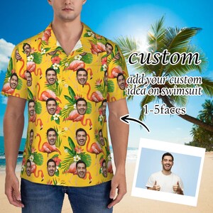 Aangepaste tropische bloemen Hawaiian shirt met gezicht, gepersonaliseerde button down shirts met foto, grappige Hawaiian Beach shirts voor mannen vrouwen