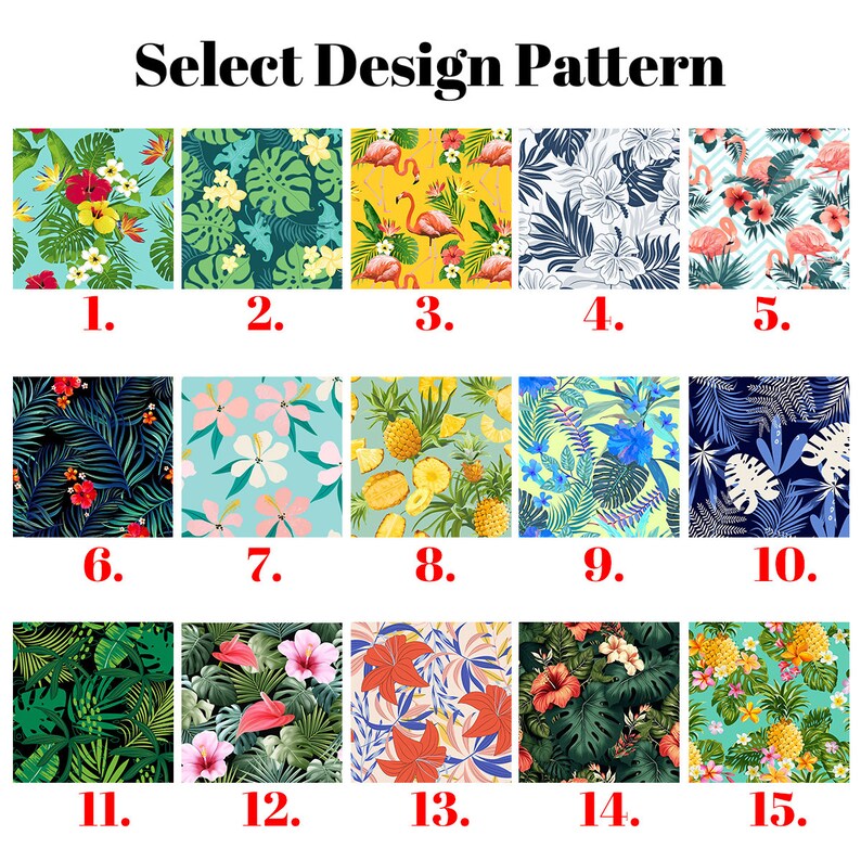 Puede incluir: Una selecci&oacute;n de 15 patrones tropicales diferentes, cada uno con un n&uacute;mero del 1 al 15. Los patrones presentan pi&ntilde;as, flamencos, hojas de palmera, flores de hibisco y otros elementos tropicales.