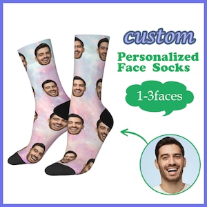 Pink Galaxy Custom Face Socks with Picture,Personalized Socks with Photo,Picture Sock,Customized Unisex Funny Crew Sock Gifts for Men Women