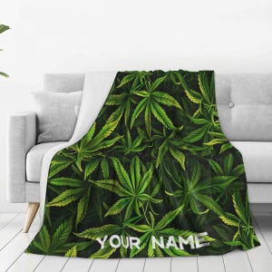 Marijuana Custom Name Blanket, Marijuana Throw Blanket, Marijuana Fleece Blanket, Plant print blanket, Cannabis print Blanket