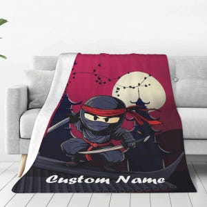 Ninja Custom Name Blanket, Shinobi Throw Blanket, Ninja Fleece Blanket, Japanese Blanket, Ninja Adult Blanket, Ninja Kid Blanket