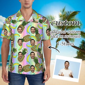 Aangepaste tropische bloemen Hawaiian shirt met gezicht, gepersonaliseerde button down shirts met foto, grappige Hawaiian Beach shirts voor mannen vrouwen