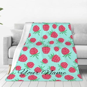 Raspberries Custom Name Blanket, Raspberries Throw Blanket, Raspberry Fleece Blanket, Raspberry Adult Blanket, Raspberry Kid Blanket