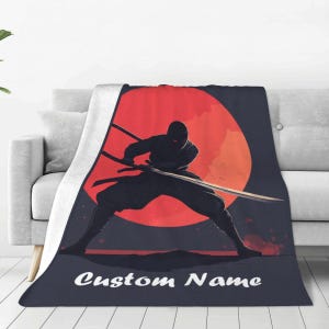 Ninja Custom Name Blanket, Shinobi Throw Blanket, Ninja Fleece Blanket, Japanese Blanket, Ninja Adult Blanket, Ninja Kid Blanket