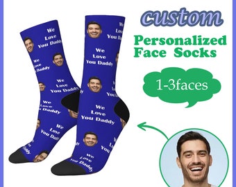 We Love You Dady Custom Face Sokken met afbeelding, gepersonaliseerde sokken met foto, sok, aangepaste Unisex Funny Crew Sock Cadeaus voor Mannen Vrouwen