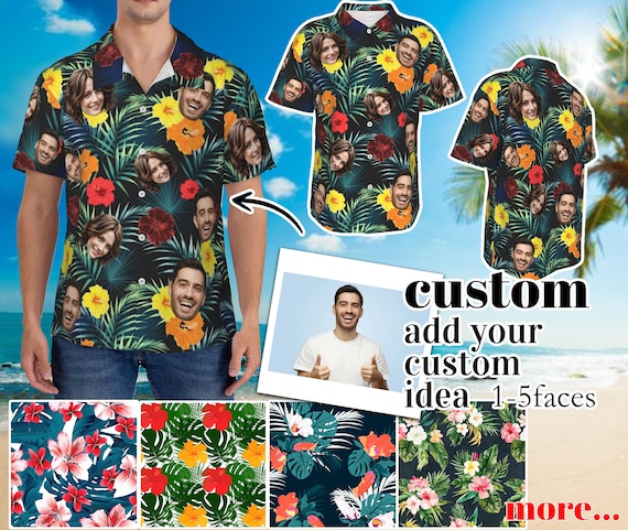 NOONATIVE Personalized Hawaiian Father And Son Matching Shirt,Custom Short Sleeve Button Down Shirts With Face Photo For Men Boys,Tropical Beach Outfit, For Dad Son