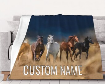 Horse Blanket, Horse Custom Name Blanket, Horse Throw Blanket, Horse Cozy Blanket, Horse Adult Blanket, Horse Kid Blanket, Horse Merch