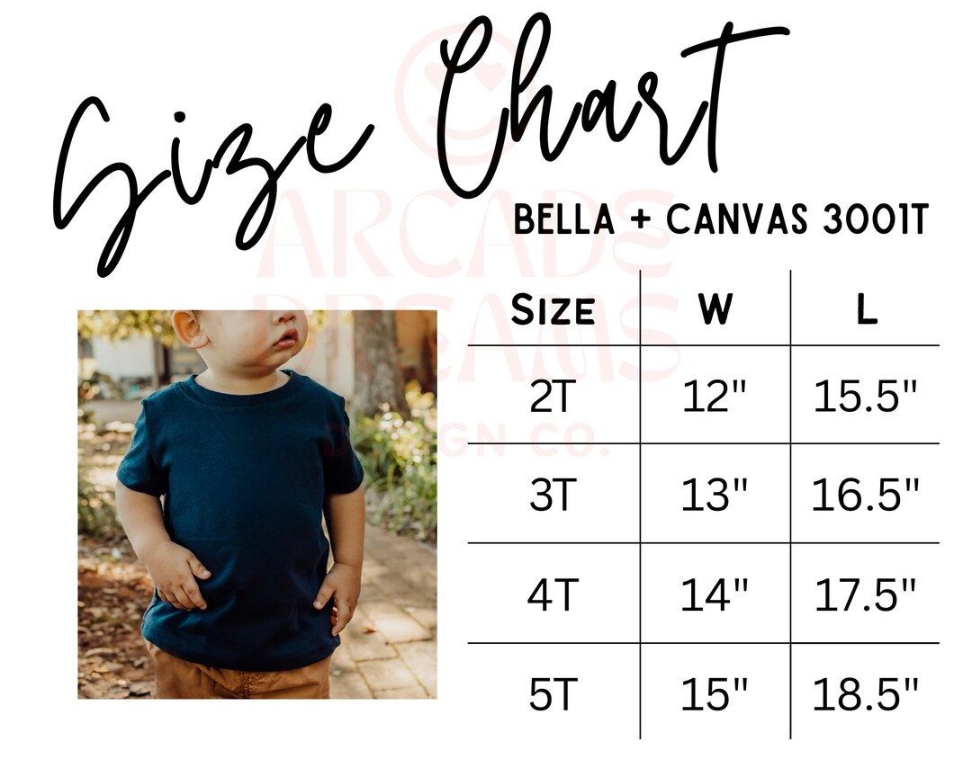 3001T SIZE CHART, Toddler Size Chart, Bella Canvas 3001T Size Chart