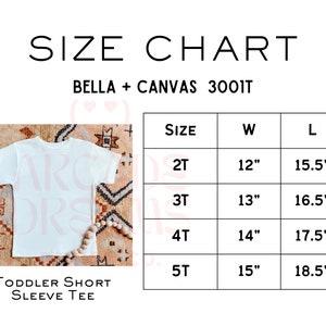 Bella and Canvas3001T SIZE CHART Toddler Size Chart Bella Canvas 3001T Tshirt Toddler Download Size Chart Toddler Mock Up Digital Download