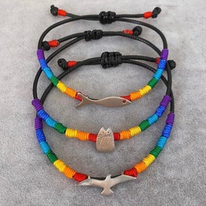Rainbow Animal Silver Bracelet with Korean Rope
