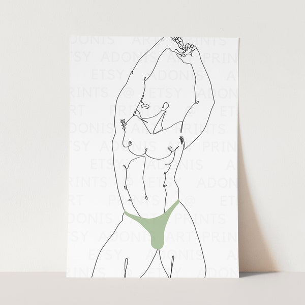 Male Abstract Minimalist Underwear Art Print, Guy Underwear Art Print, One Line Drawing, Male Figure Sketch, Gay Wall Art, Gay Decor