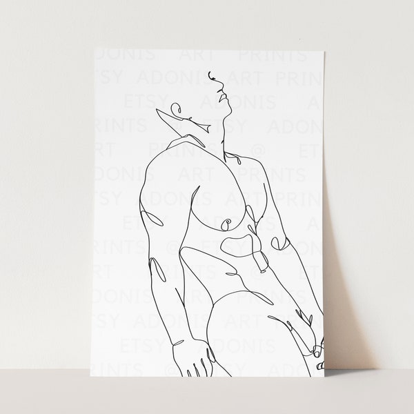 Abstract Minimalist Male Nude, One Line Drawing, Gay Art Print, Naked Man Print, Men Line Sketch, Printable Wall Art, Abstract Body Art