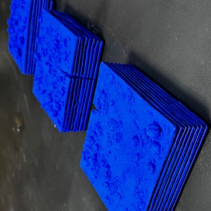 3,5,9 piece wall art. Yves Klein ultramarine Monochrome blue. Boho plaster wall art &quot;Klein layers” 3x3x2 in.  8x8x2 in. 16x16x2 in.