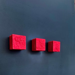 set of 3,5 and 9-piece maximalist wabi sabi wall art, plaster wall art “LAYERS WITH CHARACTER” red