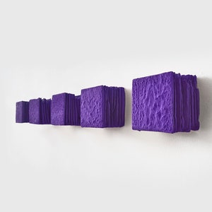 Small wall hanging sculpture, wall art set, purple hilarious layers with character