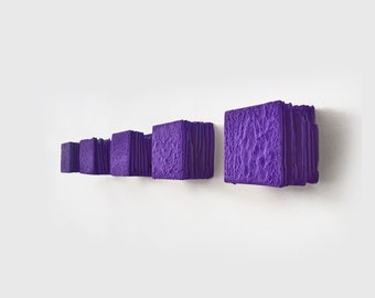 Small wall hanging sculpture, wall art set, purple hilarious layers with character