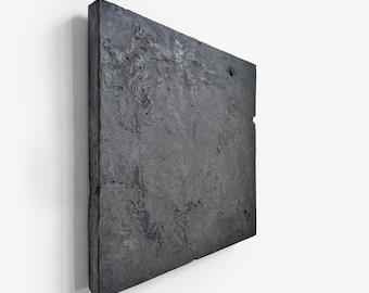 Scultura murale in gesso nero GAIA / Versione Calma Oggetto artistico a rilievo, con texture 3D, Wabi Sabi Japandi