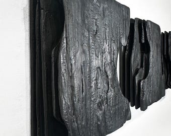 Oversized Sculptural Charred Wood  Relief ‘MORI XL’. Collection Yakisugi. 32 to 84 inches