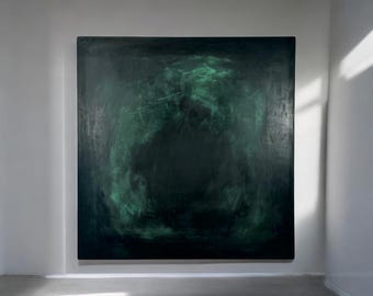 Oversized Original Plaster Wall Sculpture, INSIDE OUT in Shades of Green — Hand-Sculpted Bas-Relief Art